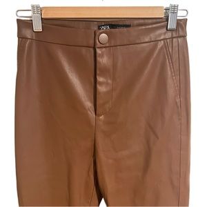 Zara Brown Faux Leather Cropped Pants